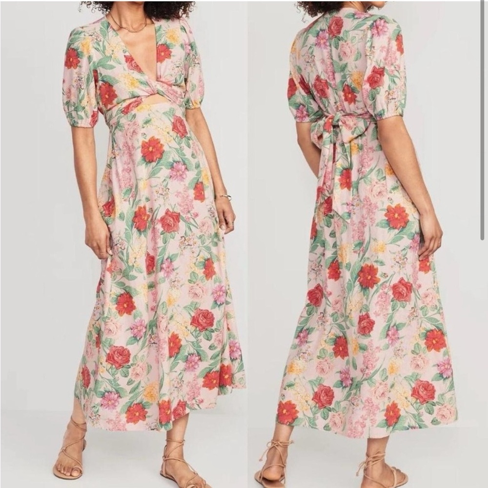 Old Navy Floral Maxi Dress with Puff Sleeves size S